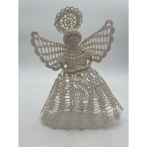 Handcrafted Cream Crochet Lace Angel Figurine Decoration Tree Topper - Picture 6 of 7